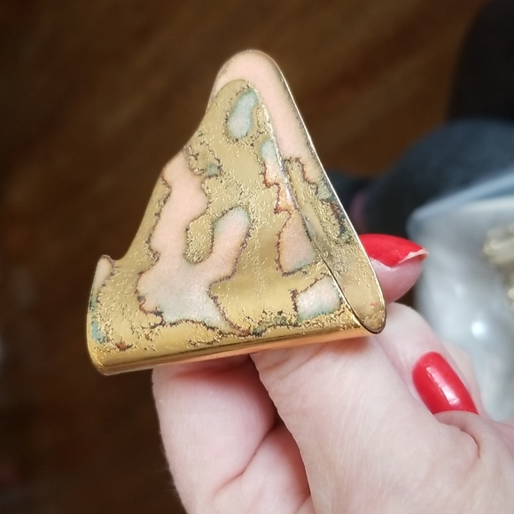 GOLD ENAMEL CLOISONNE Artist made Scarf Slide Pin - Picture 5 of 7